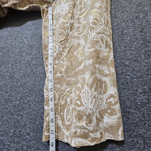 Coldwater Creek Cropped Pants Womens Size 8 Linen Blend Gold Floral Wide Leg - Picture 15 of 16